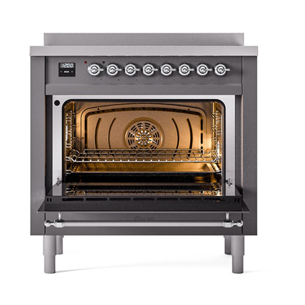 Ilve UNI366QNMPMGC Ilve Uni366Qnmpmgc Nostalgie Ii Noblesse 36" Induction Range (Solid Door, Graphite Matte, Chrome)