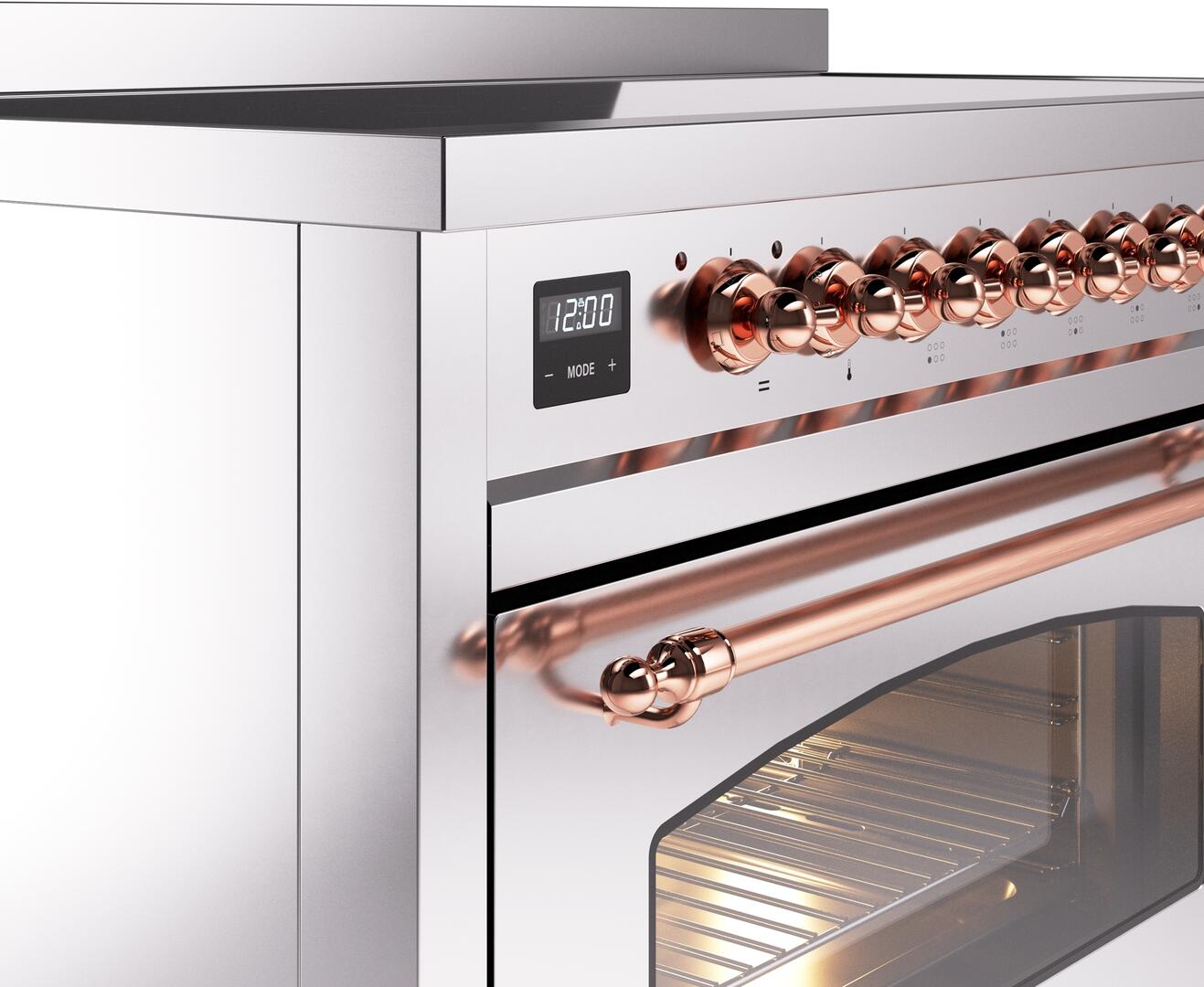 Ilve UPI486NMPSSP Nostalgie Ii 48 Inch Electric Freestanding Range In Stainless Steel With Copper Trim