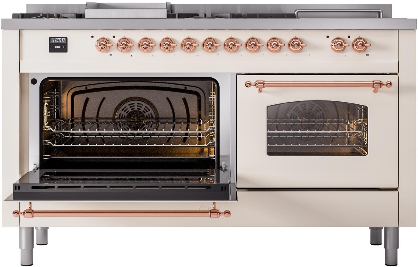 Ilve UP60FSNMPAWPLP Nostalgie Ii 60 Inch Dual Fuel Liquid Propane Freestanding Range In Antique White With Copper Trim