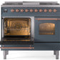 Ilve UPD40FNMPBGP Nostalgie Ii 40 Inch Dual Fuel Natural Gas Freestanding Range In Blue Grey With Copper Trim