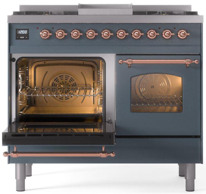 Ilve UPD40FNMPBGP Nostalgie Ii 40 Inch Dual Fuel Natural Gas Freestanding Range In Blue Grey With Copper Trim