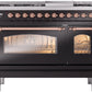 Ilve UP48FNMPBKPLP Nostalgie Ii 48 Inch Dual Fuel Liquid Propane Freestanding Range In Glossy Black With Copper Trim