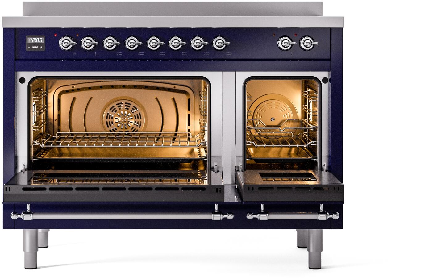 Ilve UPI486NMPMBC Nostalgie Ii 48 Inch Electric Freestanding Range In Blue With Chrome Trim