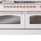 Ilve UP60FSNMPWHPLP Nostalgie Ii 60 Inch Dual Fuel Liquid Propane Freestanding Range In White With Copper Trim