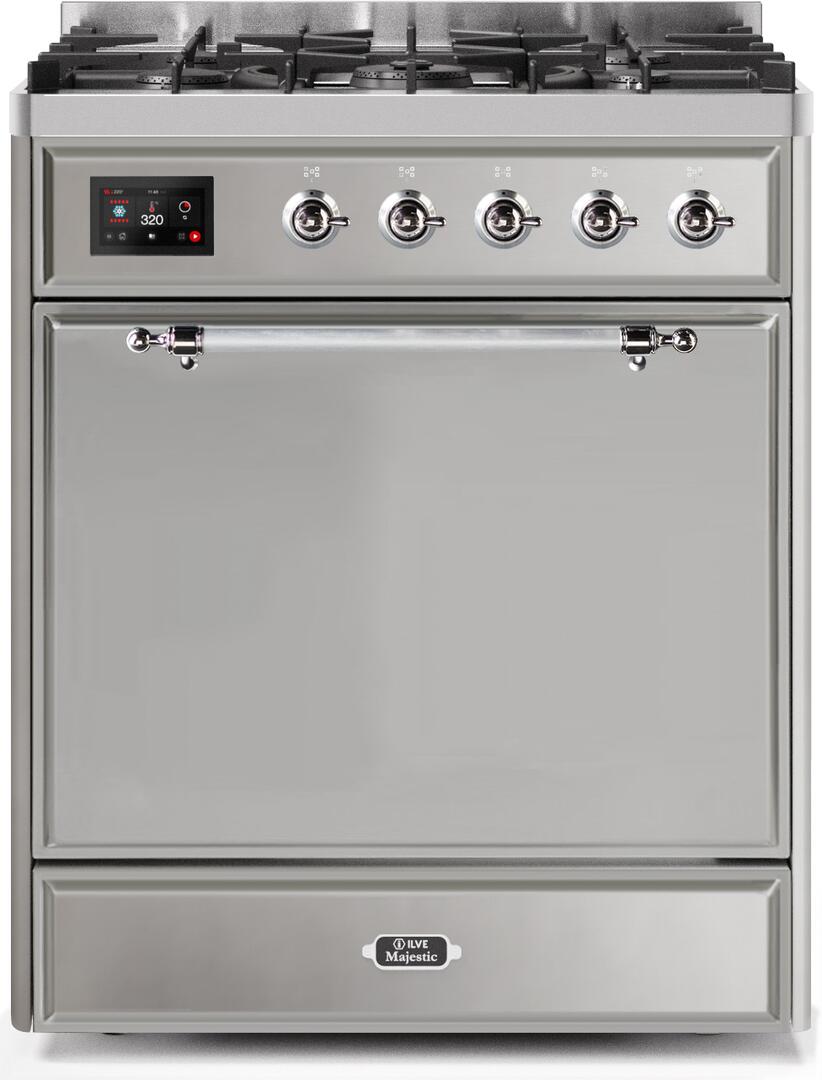 Ilve UM30DQNE3SSCLP Majestic Ii 30 Inch Dual Fuel Liquid Propane Freestanding Range In Stainless Steel With Chrome Trim