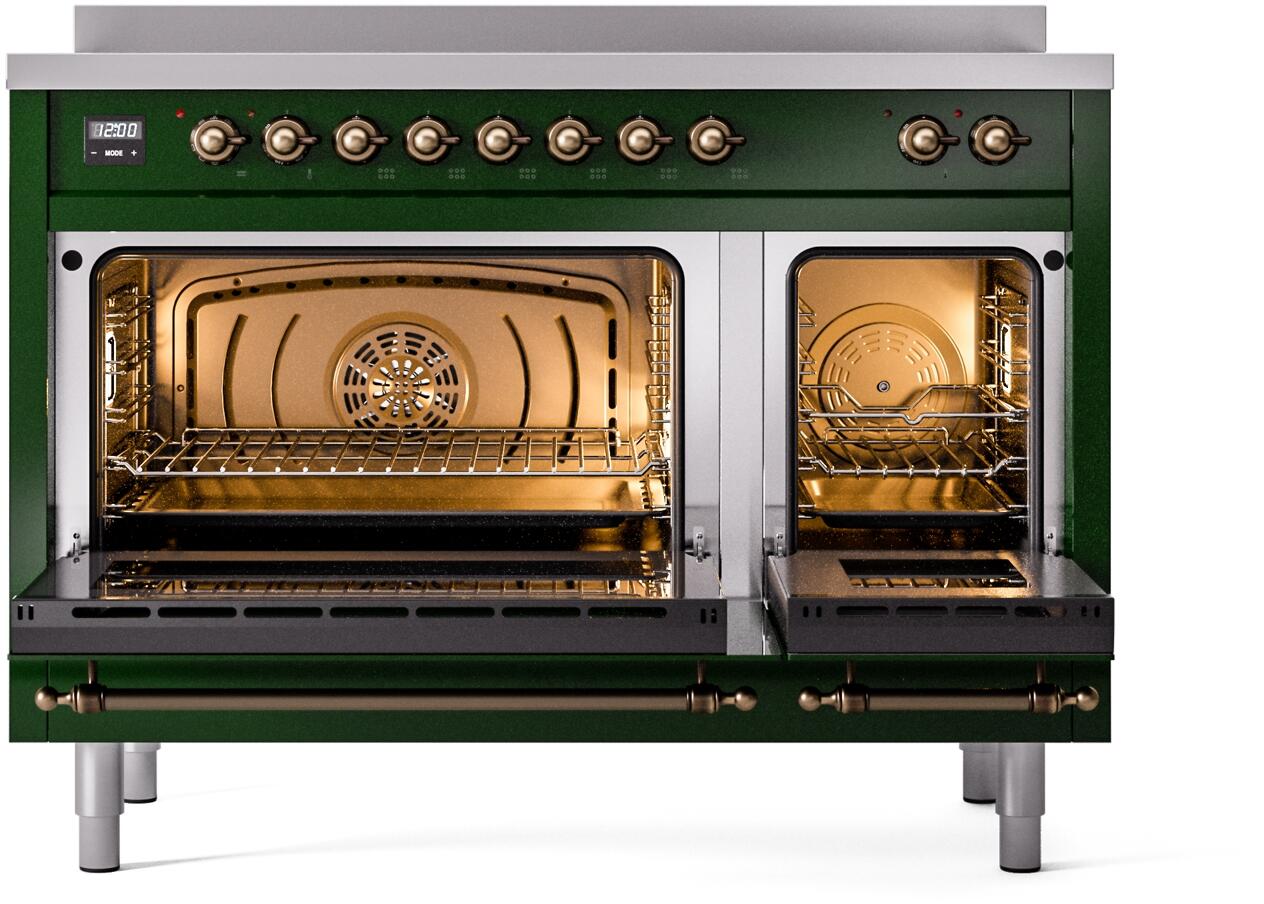 Ilve UPI486NMPEGB Nostalgie Ii 48 Inch Electric Freestanding Range In Emerald Green With Bronze Trim