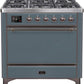 Ilve UM09FDQNS3BGBLP 36 Inch Dual Fuel Liquid Propane Freestanding Range In Blue Grey With Bronze Trim