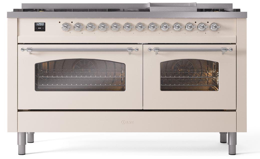 Ilve UP60FNMPAWCLP Nostalgie Ii 60 Inch Dual Fuel Liquid Propane Freestanding Range In Antique White With Chrome Trim