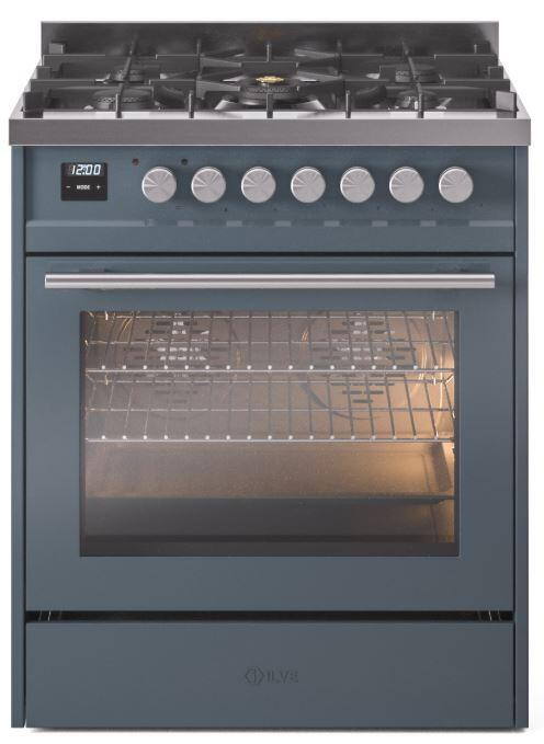 Ilve UP30WMPBGLP Professional Plus Ii 30 Inch Dual Fuel Liquid Propane Freestanding Range In Blue Grey With Trim