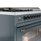 Ilve UP48FSNMPBGBLP Nostalgie Ii 48 Inch Dual Fuel Liquid Propane Freestanding Range In Blue Grey With Bronze Trim