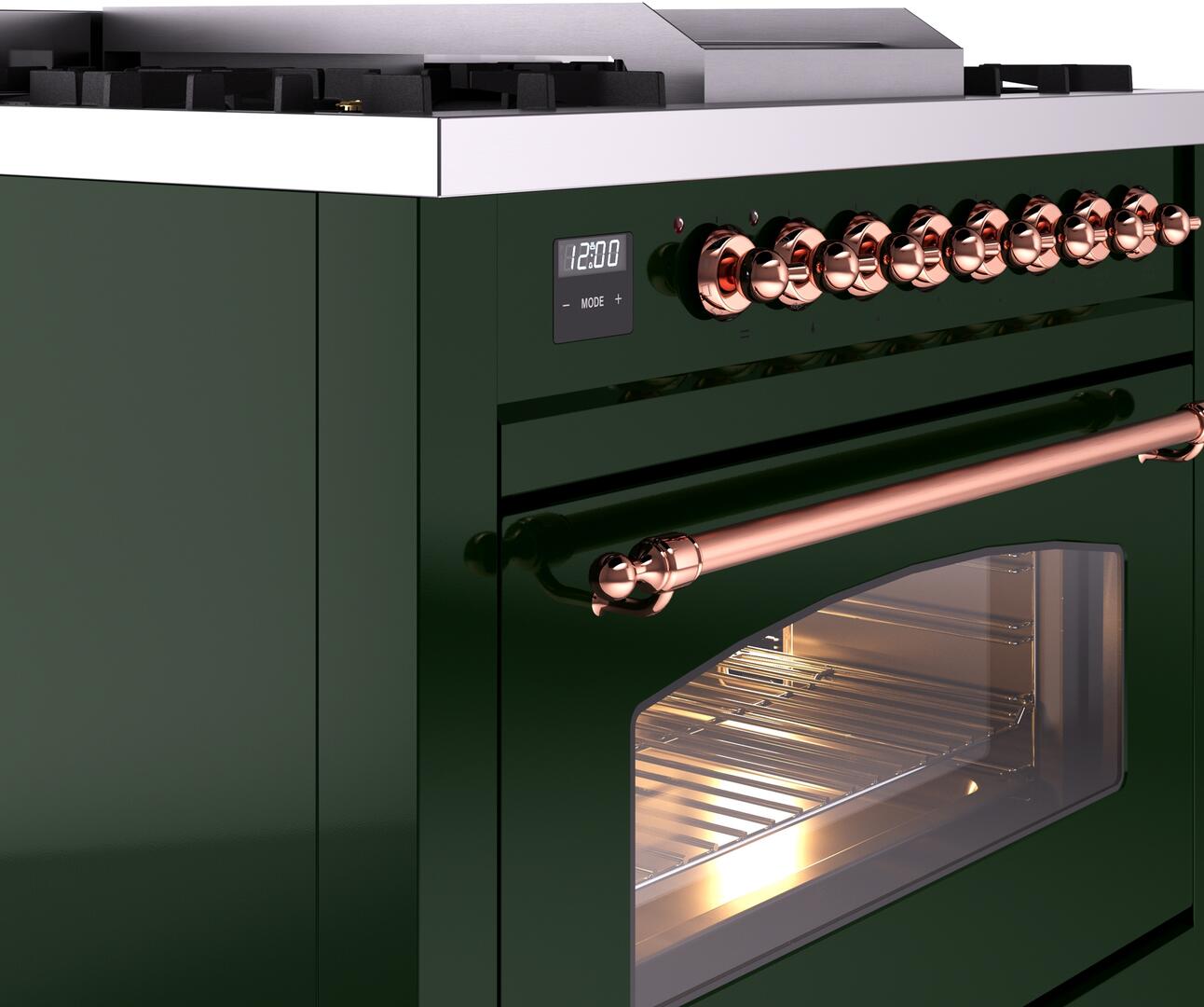 Ilve UP36FNMPEGPLP Nostalgie Ii 36 Inch Dual Fuel Liquid Propane Freestanding Range In Emerald Green With Copper Trim