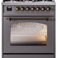 Ilve UP30NMPMGBLP Nostalgie Ii 30 Inch Dual Fuel Liquid Propane Freestanding Range In Matte Graphite With Bronze Trim