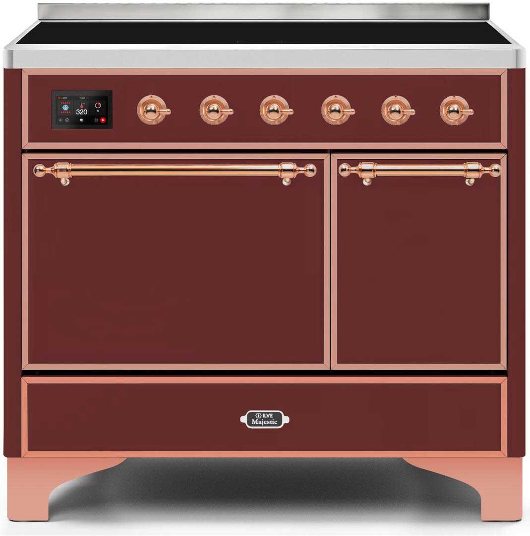 Ilve UMDI10QNS3BUP Majestic Ii 40 Inch Electric Freestanding Range In Burgundy With Copper Trim