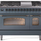 Ilve UP48FNMPBGB Nostalgie Ii 48 Inch Dual Fuel Natural Gas Freestanding Range In Blue Grey With Bronze Trim