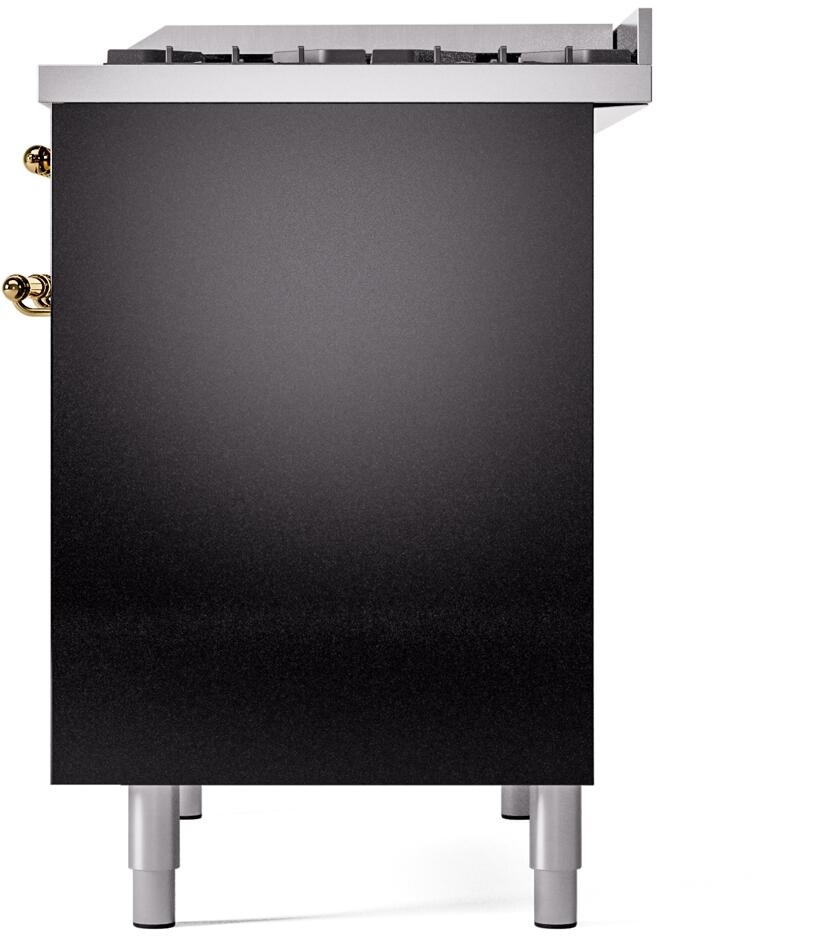 Ilve UPD40FNMPBKG Nostalgie Ii 40 Inch Dual Fuel Natural Gas Freestanding Range In Glossy Black With Brass Trim