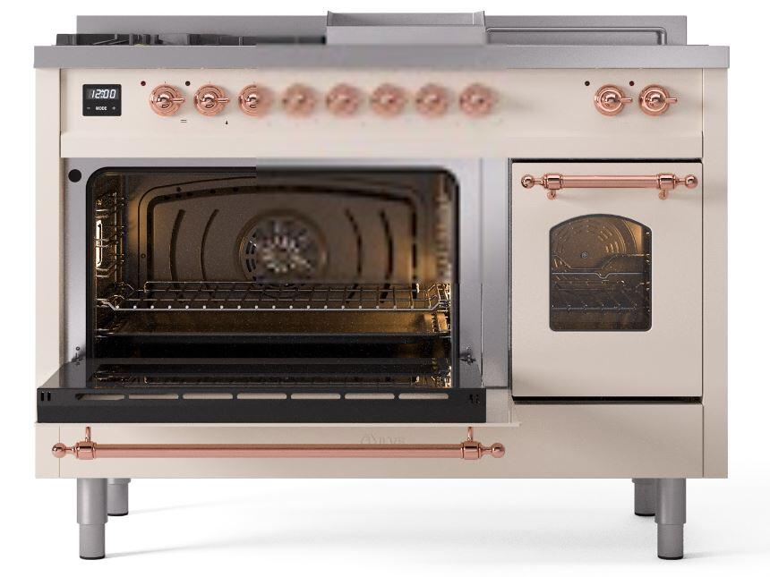 Ilve UP48FSNMPAWPLP Nostalgie Ii 48 Inch Dual Fuel Liquid Propane Freestanding Range In Antique White With Copper Trim