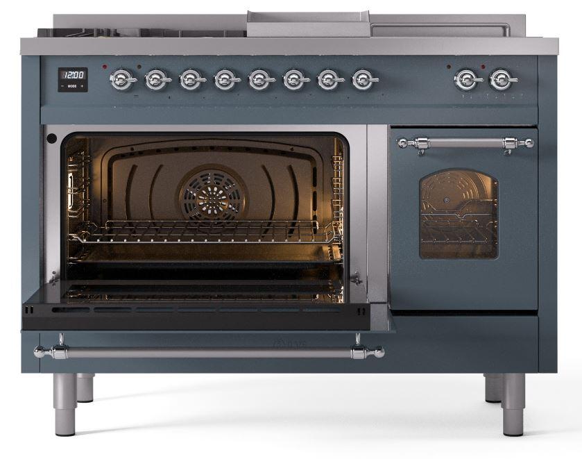 Ilve UP48FSNMPBGCLP Nostalgie Ii 48 Inch Dual Fuel Liquid Propane Freestanding Range In Blue Grey With Chrome Trim