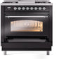 Ilve UP36FNMPBKC Nostalgie Ii 36 Inch Dual Fuel Natural Gas Freestanding Range In Glossy Black With Chrome Trim