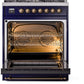 Ilve UP30NMPMBB Nostalgie Ii 30 Inch Dual Fuel Natural Gas Freestanding Range In Blue With Bronze Trim