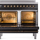 Ilve UPDI406NMPBKB Nostalgie Ii 40 Inch Electric Freestanding Range In Glossy Black With Bronze Trim