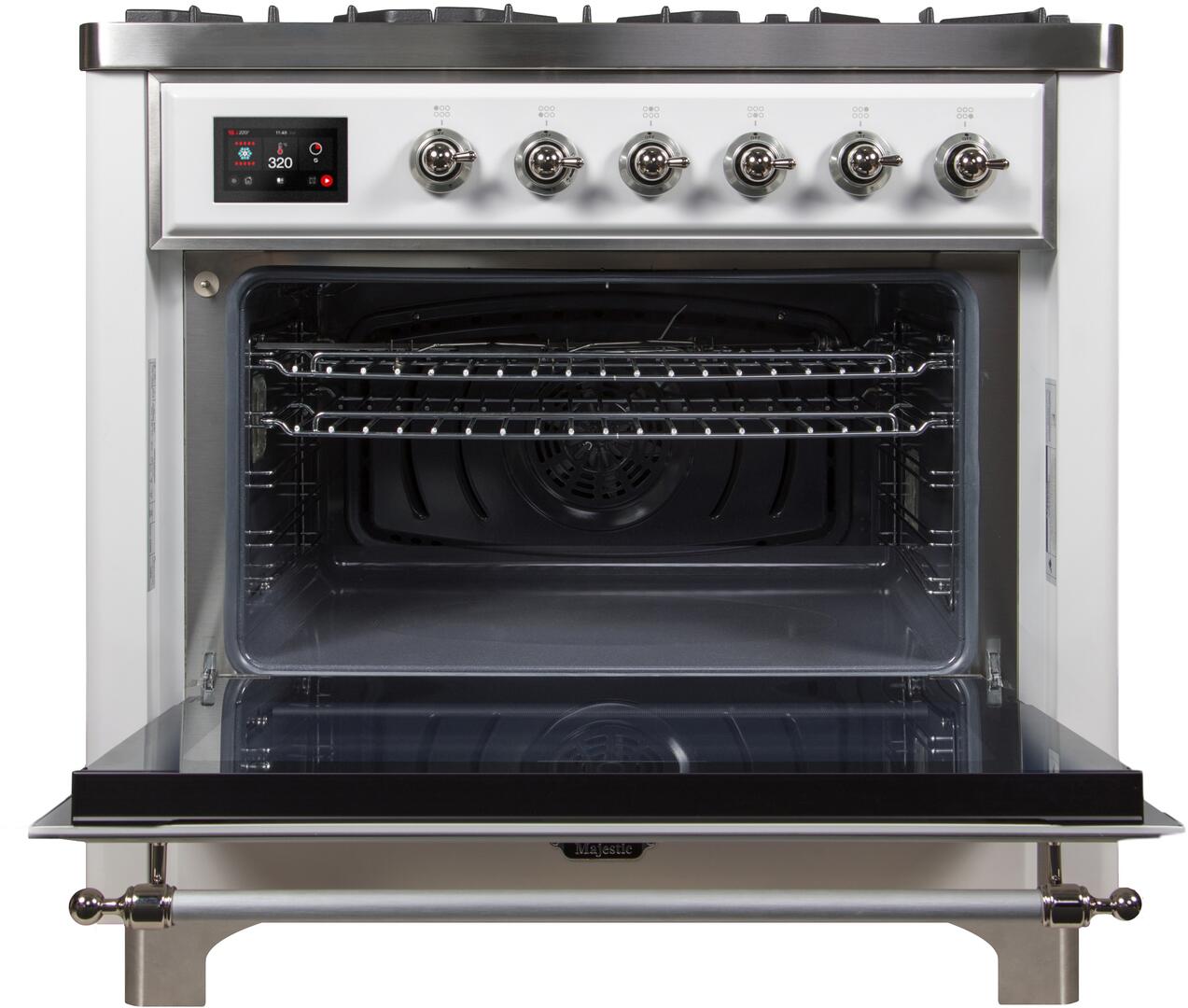 Ilve UM09FDNS3WHC Majestic Ii 36 Inch Dual Fuel Natural Gas Freestanding Range In White With Chrome Trim