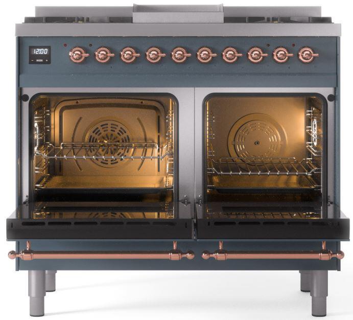 Ilve UPD40FNMPBGPLP Nostalgie Ii 40 Inch Dual Fuel Liquid Propane Freestanding Range In Blue Grey With Copper Trim