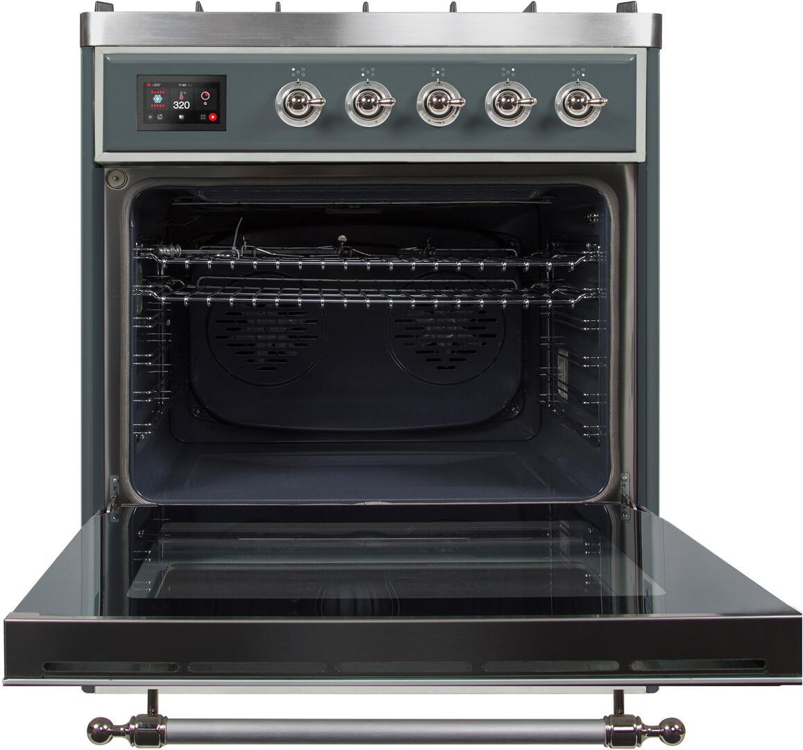 Ilve UM30DNE3BGC Majestic Ii 30 Inch Dual Fuel Natural Gas Freestanding Range In Blue Grey With Chrome Trim