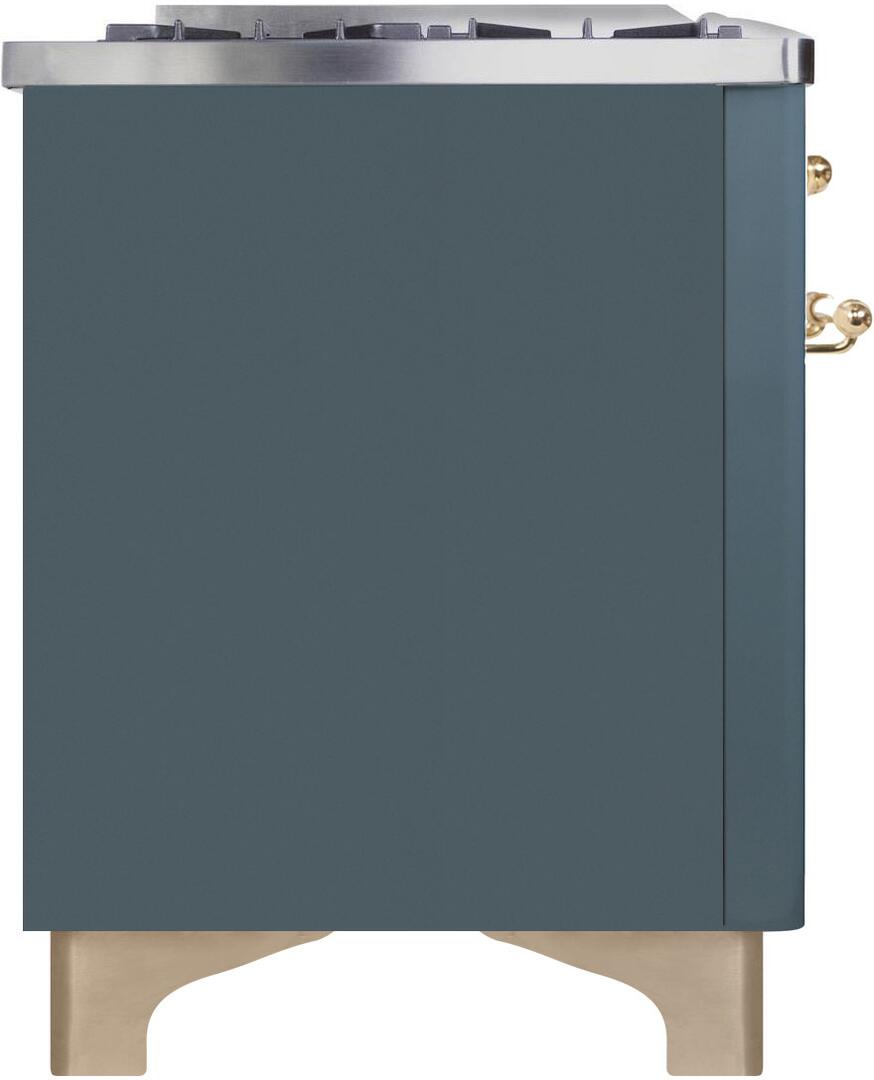 Ilve UMD10FDNS3BGGLP Majestic Ii 40 Inch Dual Fuel Liquid Propane Freestanding Range In Blue Grey With Brass Trim