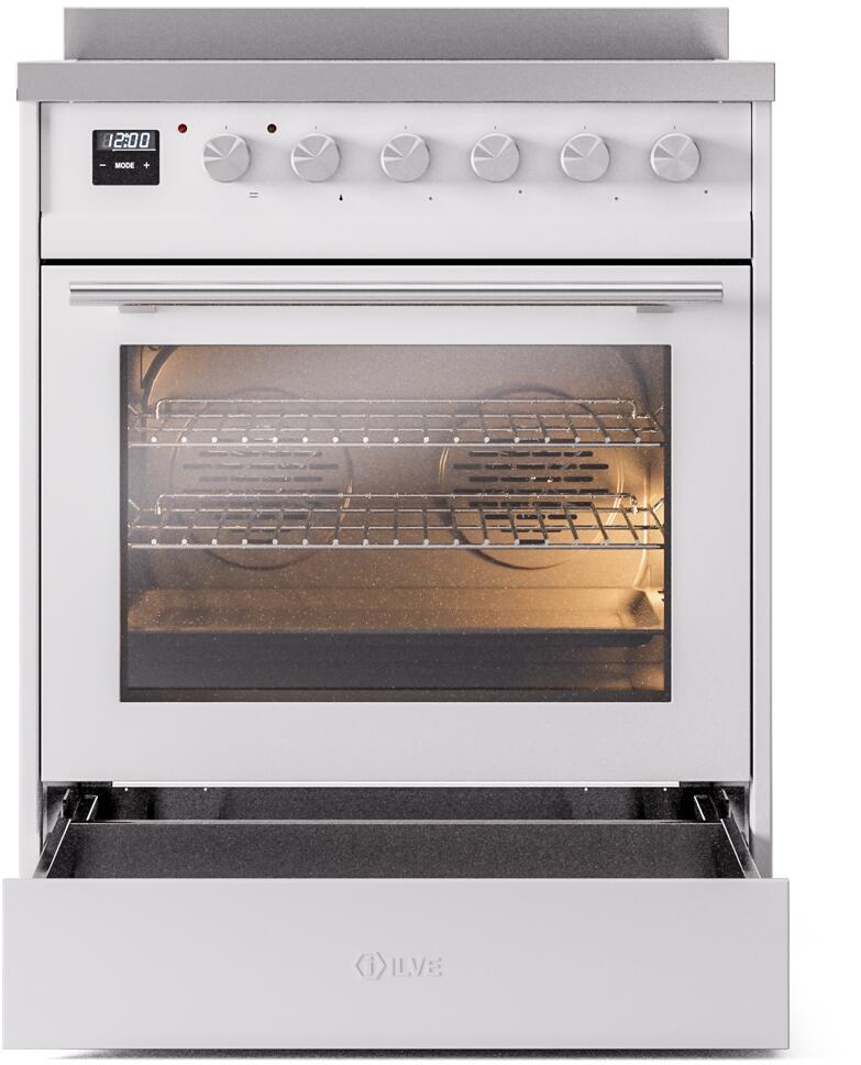 Ilve UPI304WMPWH Professional Plus Ii 30 Inch Electric Freestanding Range In White With Trim