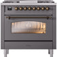 Ilve UP36FNMPMGBLP Nostalgie Ii 36 Inch Dual Fuel Liquid Propane Freestanding Range In Matte Graphite With Bronze Trim