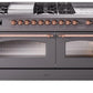 Ilve UP60FSNMPMGPLP Nostalgie Ii 60 Inch Dual Fuel Liquid Propane Freestanding Range In Matte Graphite With Copper Trim