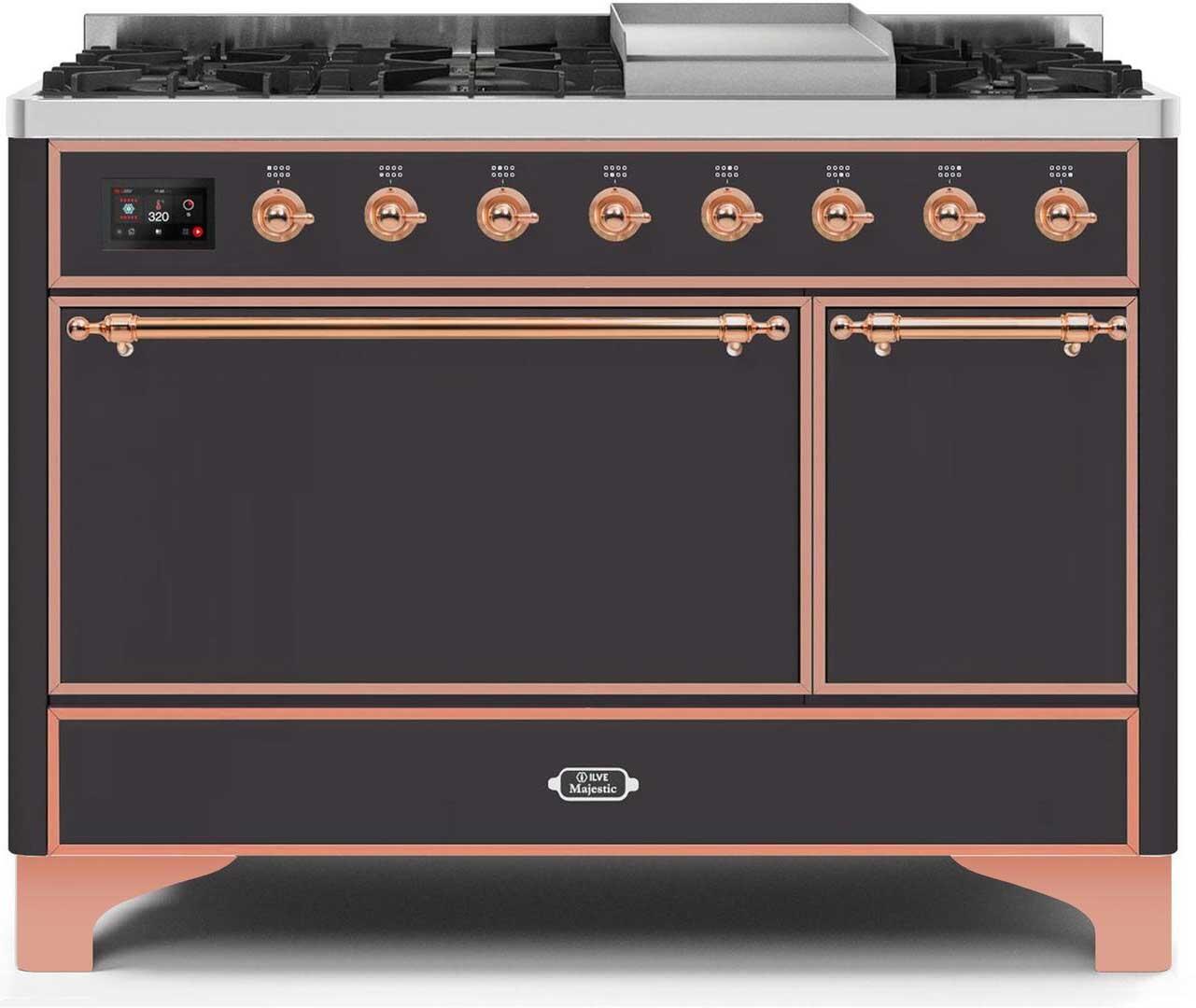 Ilve UM12FDQNS3MGP Majestic Ii 48 Inch Dual Fuel Natural Gas Freestanding Range In Matte Graphite With Copper Trim