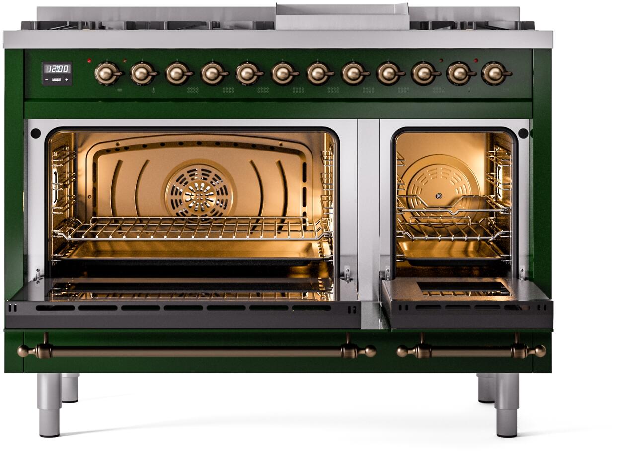 Ilve UP48FNMPEGBLP Nostalgie Ii 48 Inch Dual Fuel Liquid Propane Freestanding Range In Emerald Green With Bronze Trim