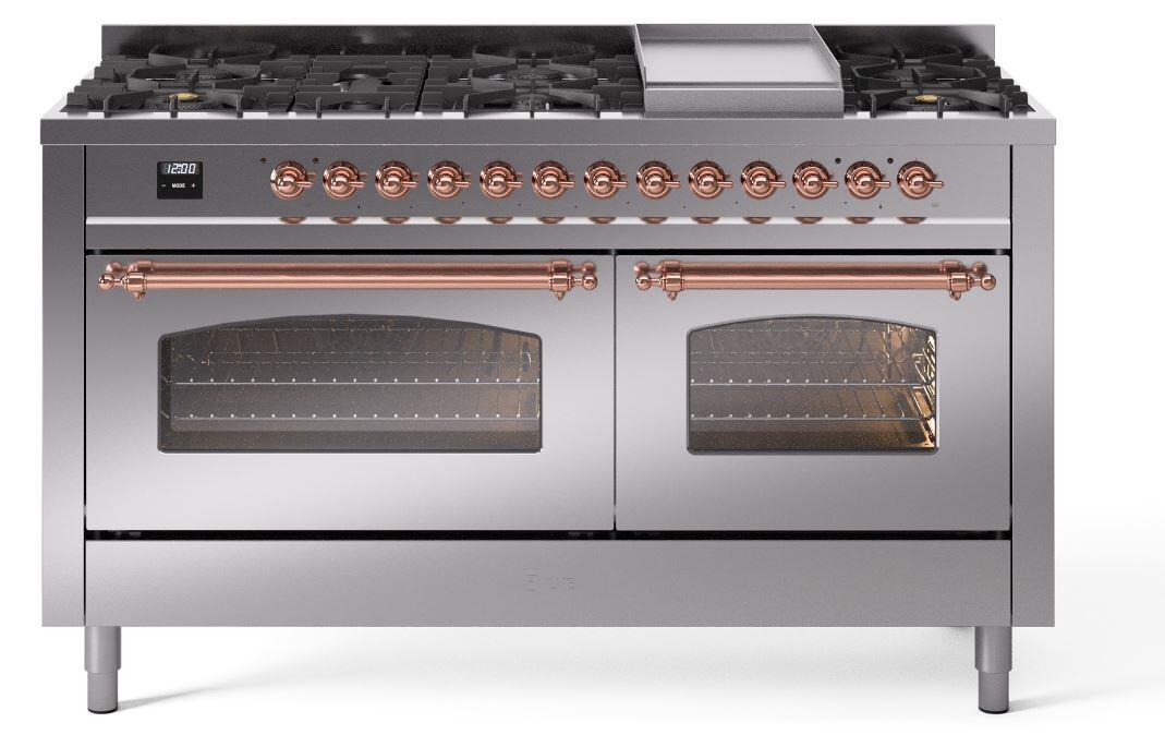 Ilve UP60FNMPSSP Nostalgie Ii 60 Inch Dual Fuel Natural Gas Freestanding Range In Stainless Steel With Copper Trim