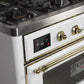 Ilve UM12FDNS3WHG Majestic Ii 48 Inch Dual Fuel Natural Gas Freestanding Range In White With Brass Trim