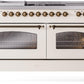 Ilve UP60FSNMPAWBLP Nostalgie Ii 60 Inch Dual Fuel Liquid Propane Freestanding Range In Antique White With Bronze Trim