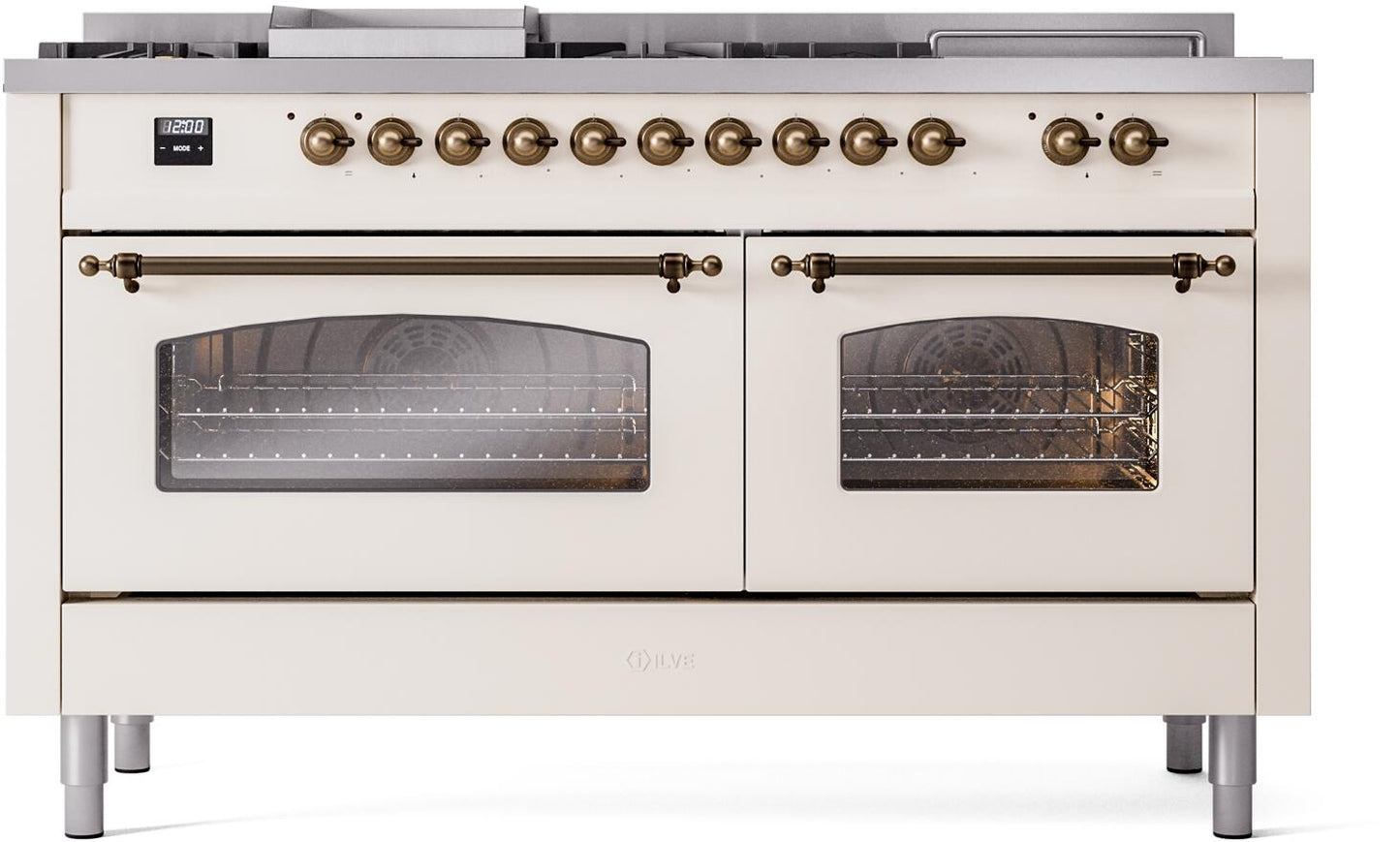 Ilve UP60FSNMPAWBLP Nostalgie Ii 60 Inch Dual Fuel Liquid Propane Freestanding Range In Antique White With Bronze Trim