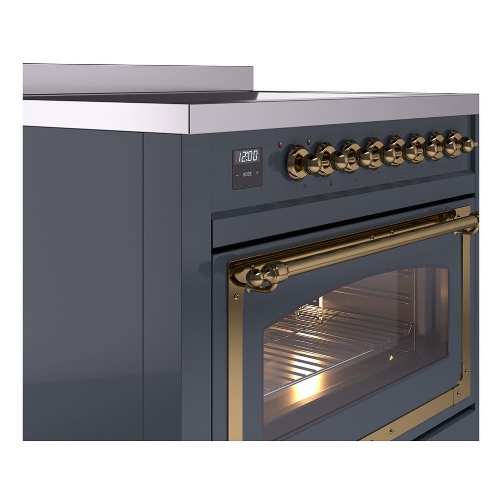 Ilve UNI366NMPBGG Ilve Uni366Nmpbgg Nostalgie Ii Noblesse 36" Induction Range (Triple Glass Door, Blue Grey, Brass)