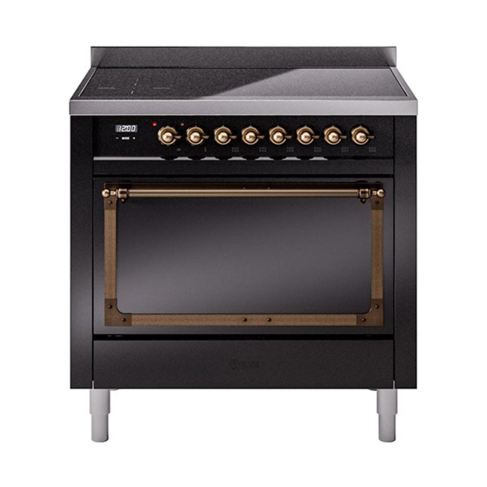 Ilve UNI366QNMPBKB Ilve Uni366Qnmpbkb Nostalgie Ii Noblesse 36" Induction Range (Solid Door, Glossy Black, Burnished)