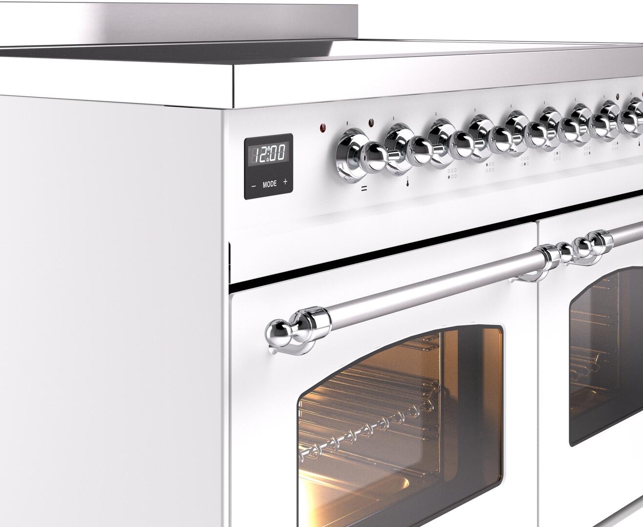 Ilve UPDI406NMPWHC Nostalgie Ii 40 Inch Electric Freestanding Range In White With Chrome Trim