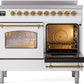 Ilve UPDI406NMPWHG Nostalgie Ii 40 Inch Electric Freestanding Range In White With Brass Trim