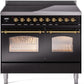 Ilve UPDI406NMPBKG Nostalgie Ii 40 Inch Electric Freestanding Range In Glossy Black With Brass Trim