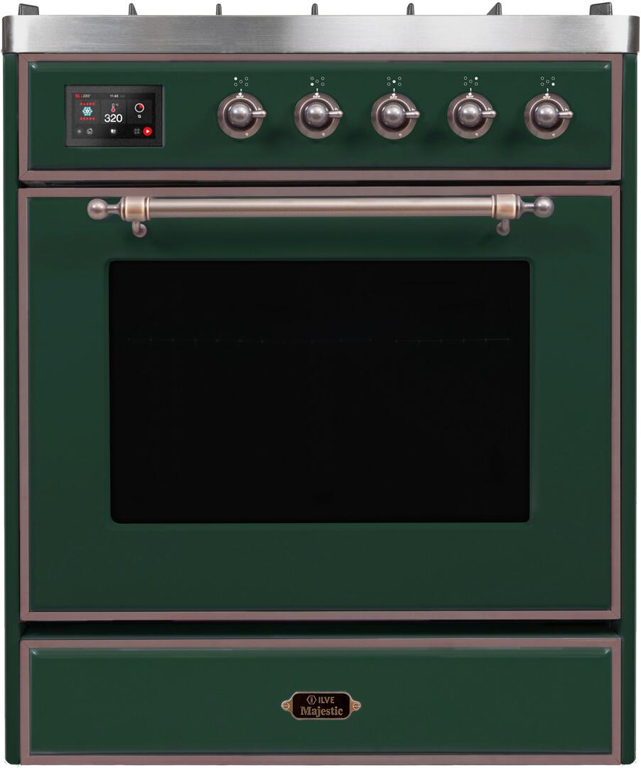 Ilve UM30DNE3EGB Majestic Ii 30 Inch Dual Fuel Natural Gas Freestanding Range In Emerald Green With Bronze Trim