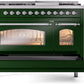 Ilve UP48FNMPEGC Nostalgie Ii 48 Inch Dual Fuel Natural Gas Freestanding Range In Emerald Green With Chrome Trim