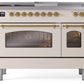 Ilve UP48FSNMPAWG Nostalgie Ii 48 Inch Dual Fuel Natural Gas Freestanding Range In Antique White With Brass Trim