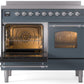 Ilve UPDI406NMPBGC Nostalgie Ii 40 Inch Electric Freestanding Range In Blue Grey With Chrome Trim