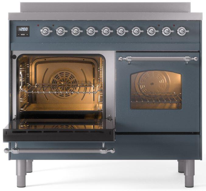 Ilve UPDI406NMPBGC Nostalgie Ii 40 Inch Electric Freestanding Range In Blue Grey With Chrome Trim