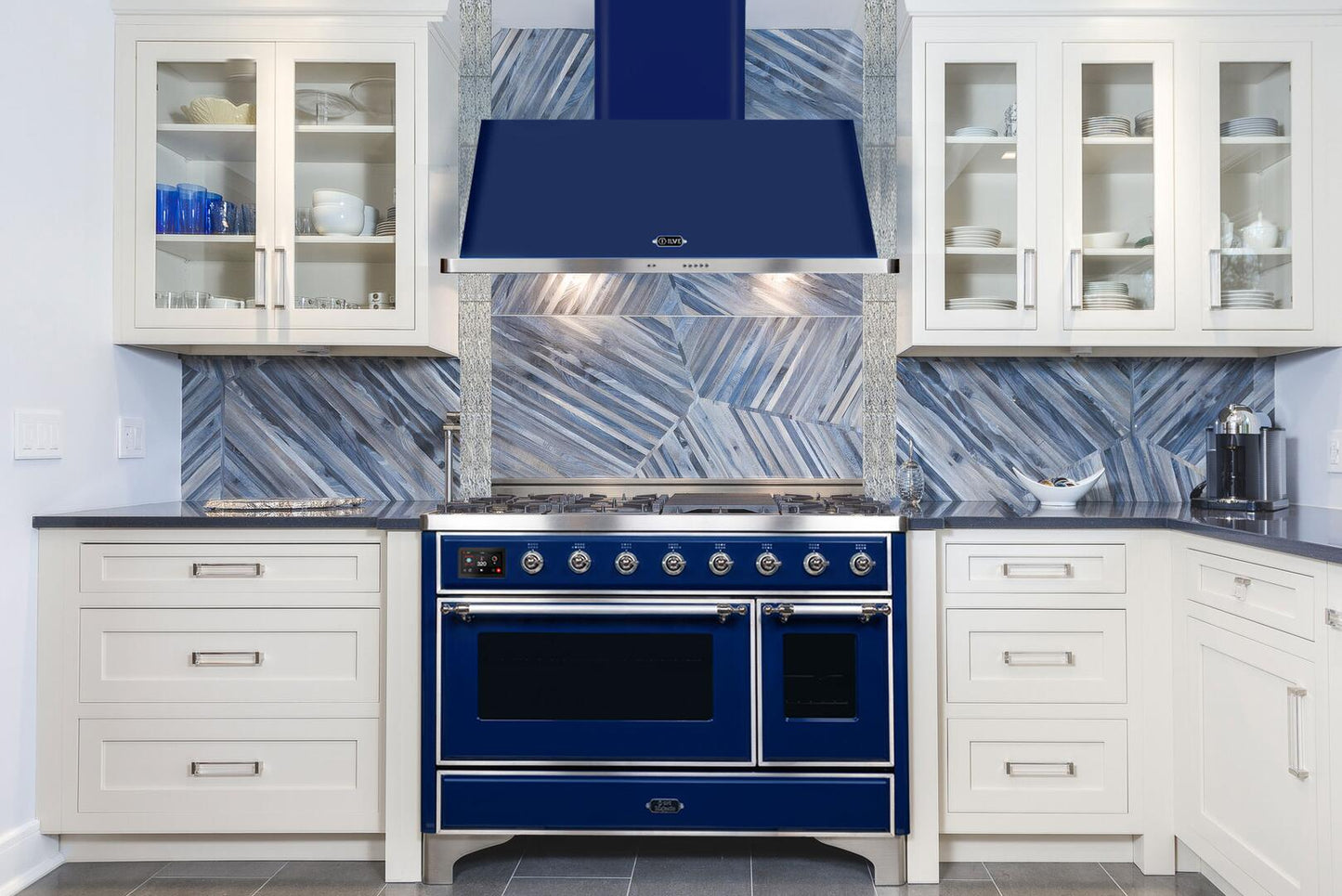 Ilve UAM120MB Majestic 48 Inch Blue Wall Mount Range Hood