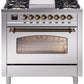 Ilve UP36FNMPSSBLP Nostalgie Ii 36 Inch Dual Fuel Liquid Propane Freestanding Range In Stainless Steel With Bronze Trim