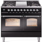 Ilve UPD40FNMPBKCLP Nostalgie Ii 40 Inch Dual Fuel Liquid Propane Freestanding Range In Glossy Black With Chrome Trim